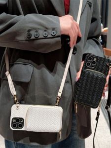 Samsung S23 Ultra Phone Case Womens Crossbody Braided Pattern Silicone Leather Noe10 pro Cover A71 Lanyard A55 Diamond A34 Mesh A16