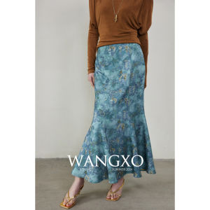 Wangxo | Classy Jacquard Satin | 6-Piece Split Patchwork | High Waist Retro National Style Print Fishtail Skirt Female