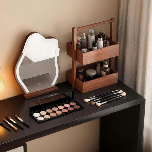 Retro Style Solid Wood Cosmetic Storage Box Desktop High End Feeling Snack Display Shelf Makeup Desk Surface Rectangle Box