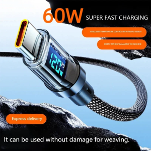 100W USB-C Super Fast Charging Cable with Digital Display Braided Anti-Fracture Wire Maximum Compatible with 120W