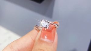 เพชรแท้ 100% Trumium✨ แหวนเพชรแท้ S925 กะรัต angel kiss แหวนแต่งงานเงิน แหวนเพชรปรับช่องเปิดได้ เหมาะสมกับผิวแพ้ที่ไม่เจ็บปวด