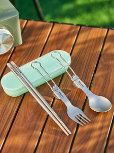 Portable Outdoor Titanium Foldable Spoon Fork Knife Set Camping Picnic Dinnerware Titanium Alloy Spatula Utensils Cooking Tools