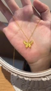 Original gold pawnable chain pure 21k saudi gold nasasangla womens necklace bow pendant jewelry for girlfriend gifts