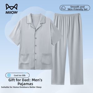 MiiOW | Summer Ice Silk Mens Sleepwear Set Thin Outerwear
