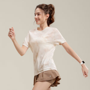 VfU Sport Dyed Wool One-Piece Short Sleeve T-Shirt Womens Yoga Fitness Spring Summer Pilates New Cover up Loose Fit round Neck