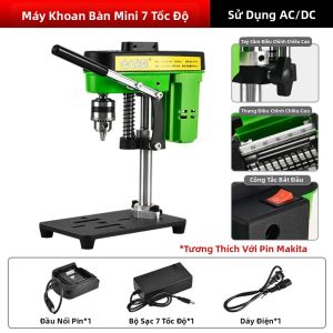 Máy Khoan Bàn Mini 7 Tốc Độ 220V Công Suất Cao Sử Dụng Điện Xoay Chiều/một Chiều Dùng Được Cho Xưởng Gia Đình Tương Thích Với Makita