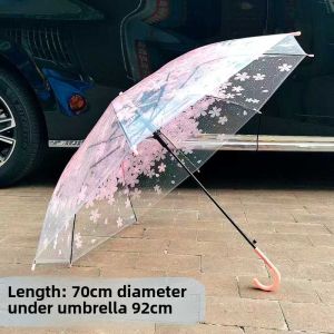 Transparent Folding Umbrella Pink Cherry Blossom High Quality Student Photography Three Fold Aesthetic Clear Umbrella