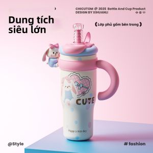 CHICU TOM | Cốc Giữ Nhiệt Dung Tích Lớn Có Ống Hút Thiết Kế Xinh Xắn