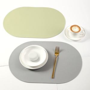 Nordic Style PU Leather Oval Shape Placemat Heat-Resistant Dinnerware Mat Oil-proof Insulation Pad Pure Color Coasters