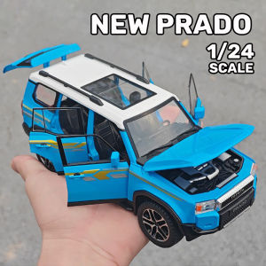 【RUM】1:24 Scale Toyota New Prado Alloy Car Model Light & Sound Effect Diecast Car Toys for Boys Birthday Gift Kids Toys Car Collection