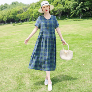 Elegant Floral Print Cotton Silk Dress for Middle-Aged And Elderly Mothers High-End Lightweight Summer Fashion Long V-Neck Dress