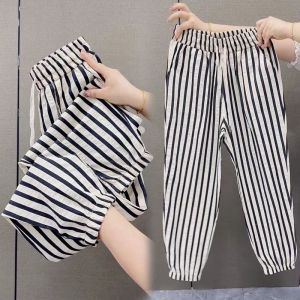 Slimming High Waist Trousers Summer Cotton Linen Ice Silk Drawstring Casual Pants Korean Style Commute Fashion Pocket Detail