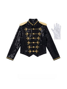 Michael Jackson Sequin Jacket Cosplay Costume with Glove Halloween Dance Performance Outfit Festival Activities