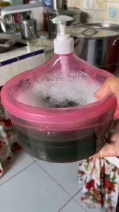 Wadah Sabun Cair+ Sponge Viral Cuci Piring Bentuk Bulat Desain Inovatif Simple Dan Praktis Bahan Plastik ABS Tidak Mudah Pecah Dan Tahan Lama Warna Cantik Transparan Soap Pump Dispenser 2in1