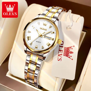 OLEVS Jam Tangan Wanita Terbaru 2025 Quartz Tahan Air Gaya Elegan Modern dengan Kalender Hari Tanggal Lampu Malam dan Tali Stainless Steel Kokoh