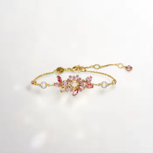 💖Swarovski💖T1Gema mixed cut flower pink gemstone bracelet S925 sterling silver womens fashion bracelet hypoallergenic non-allergic Valentines Day gift birthday gift for girlfriend bestie