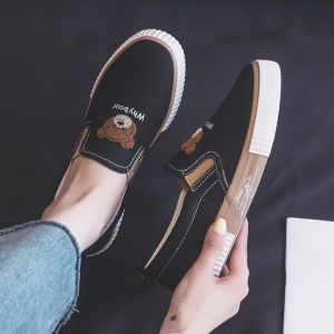 รองเท้าผ้าใบสไตล์เกาหลีสำหรับผู้หญิง รองเท้าลำลองแบบสวมสบาย ส้นแบน ทรงหัวมน ระบายอากาศได้ดี รองเท้าผ้าใบทรงหัวมน