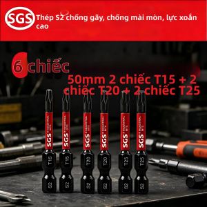 Gói Bổ Sung Mũi Vít Hình Ngôi Sao Bằng Thép S2 Cấp Công Nghiệp 25/50mm Mạnh Mẽ T15/T20/T25 Tiêu Chuẩn Châu Âu Bộ Tuốc Nơ Vít Điện Mô-men Xoắn Cao Chống Va Đập Tiêu Chuẩn Châu Âu (6/12 Chiếc)