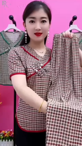 Đồ bộ nữ trung niên cho mẹ bộ thun trung niên nữ họa tiết hoa văn quần dài Tấc ống vừa- ST31