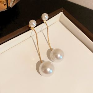925 Sterling Silver Needle Large Pearl Earrings Long Style Womens Fashionable Earrings Korean Version Versatile High End Brand