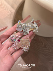 Handmade DIY Sparkling Diamond West Highland Terrier Side Duckbill Hair Clip Frizz Hair Styling Clip Fashionable Hair Accessories