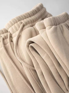 Comfortable Casual Fleece Lined Cuffed Sports Pants for Men And Women Heavyweight Khaki Loose Fit Long Pants Winter Wear