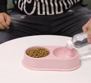 2 in 1 Mangkuk Ganda  Kucing Anjing Anti Licin Anti Semut Mangkuk Makan Bulat Aksesoris Hewan