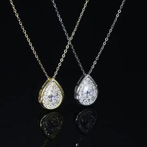 S925 Sterling Silver Teardrop Halo Pendant Necklace D VVS1 Pear Cut 5x8mm 1CT Moissanite Stackable Fine Jewelry For Women