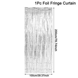 1*2M Party Backdrop Metallic Foil Fringe Tinsel Curtain Adult Birthday Party Wedding Decoration Party Favor Supplies