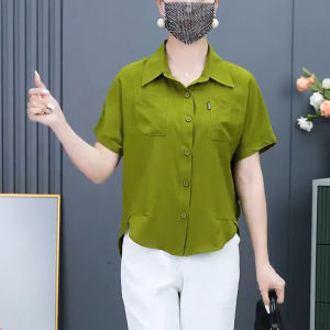 Fashionable Loose Womens Short Sleeve Shirt Korean Design Spring Summer New Style Commute Casual Pure Color POLO Collar Shirt