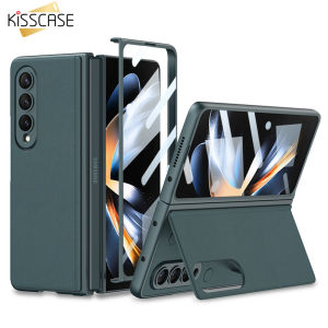 KISSCASE Luxury Leather Stand Hard Cover Case For Samsung Galaxy Z Fold 4 5G All-included Screen Glass Frame Cover For Galaxy Z Fold4 Case