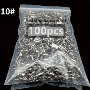 JSFUN 5 Size 100pcs/Pack Swivels Fishing Connector Pin Bearing Rolling Swivel Snap Fastlock Clips Fishhook Fishing Tackle