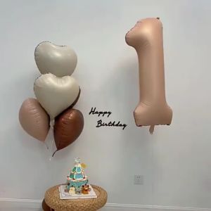 ✨Ready Stock✨ 32 inch Matte Color Cream Caramel 0-9 Number Foil Balloon New INS Star Love Birthday Decoration Theme Retro