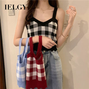 IELGY Korean V-neck contrasting plaid bottoming knitted camisole