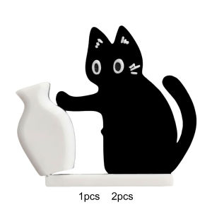 Refrigerator Magnets Black Cat Pushing Vase Decor Cat Whisker Collection Memorial Box Fridge Magnet Home Office Decor For Gift 