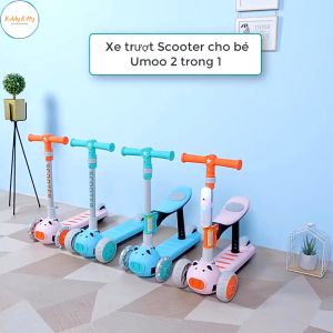 Xe chòi chân trượt scooter cho bé có đèn có nhạc thiết kế cao cấp chắc chắn hai màu hồng và xanh MK23-025