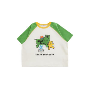 Cool Casual Cartoon Print round Neck Short Sleeve T-Shirt for Boys Breathable Lightweight Summer Top Versatile Comfortable Cotton Blend