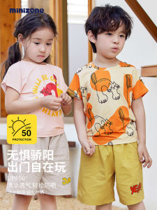 Summer Childrens round Neck Short Sleeve T-Shirt Breathable Cool Feeling Thin Sun Protection Polyester Spandex Cartoon Print Kids Top