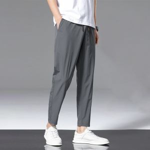 ROMON | Lormen Ice Silk Mens Casual Pants Summer Thin Straight Leg Slim Fit Sporty Nine Point Trendy Fashionable City Style