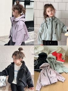 Korean Style Kids Hooded Jacket Windproof Waterproof Spring Autumn Climbing Clothes Girls Outdoor Soft Treatment Zipper Coat