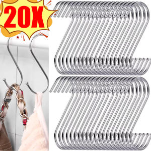 20PCS Large Stainless Steel S Hook Heavy Duty Multifunctional Clothes Key Kitchen Storage Hook Home Storage with Pointed Meat Rack Hook