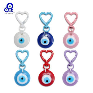 Lucky Eye Turkish Evil Eye Keychain Heart Clip Plastic Round Pendant Key Chain Car Keyring llavero porte clé מחזיק מפתחות