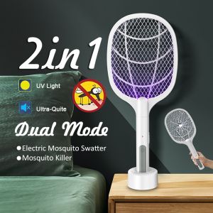 Electric Mosquito Racket 2 In 1 USB Rechargeable Mosquito Swatter Mosquito Killer Lamp LED Insect Catcher Mosquitoes Repellent Elektrik Racket Nyamuk Raket 电蚊拍