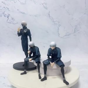 Bandai | 20cm Ken Kaneki Sitting Figure Tokyo Ghoul GK Replaceable Double Head Double Arms Statue with Base Anime Model Toy Deco Boy Gift