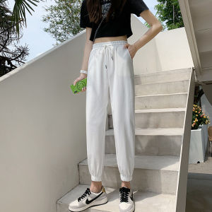 White Cotton Sport Pants Womens Spring Autumn Thin Loose Cuffed Short plus Size Eighteen Pure Cotton Casual Sweatpants
