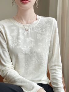 Elegant Long Sleeve round Neck T-Shirt Inner Wear Base Shirt Embroidered New Chinese Style Early Autumn New Model Top