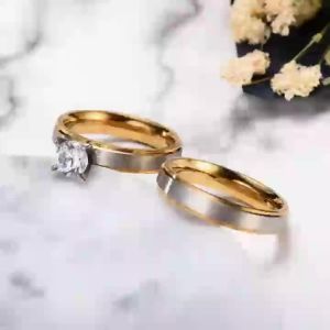 Fashion 4-Prong Zircon Stainless Steel Couple Rings For Women Men Engagement Ring Valentine Day Jewelry Gift Size 6-12