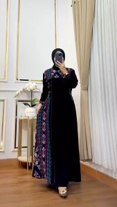 FKS Gamis Lebaran XL LD 110 Gamis Jetblack Mix Tenun TENA 6 by MUDRA