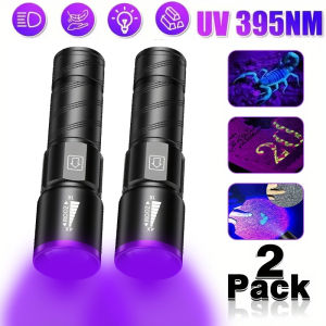 UV 395NM Flashlight Rechargeable UV Zoomable Torch 3 Modes Camping Ultraviolet Flashlights for Pet Stacks Fluorescent Detection