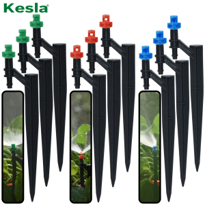 KESLA 20pcs 90/180/360° Drip Irrigation Refraction Sprinkler Sprayer on Stakes for Garden Watering System Kit Plant Flower